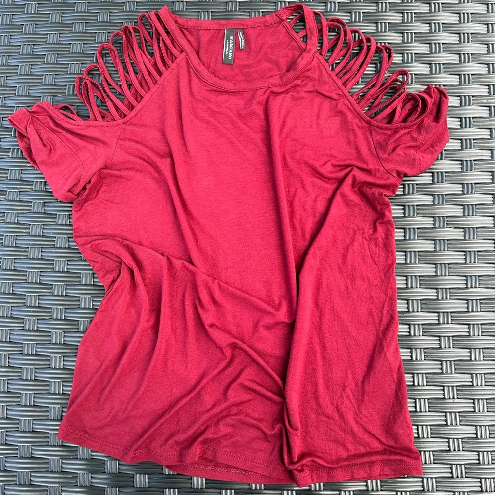 Marciano size L, stretch new no tags top in merlo/ wine color